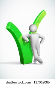 3d vector man leaning question mark symbol. All elements are layered separately in vector file. Mesh used EPS10 file.