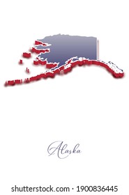 3D Vector map of  Alaska in colors of the USA flag with handwritten name of the state. State name can be removed or edited. Map isolated on white. Vector for digital editing and prints of all sizes.