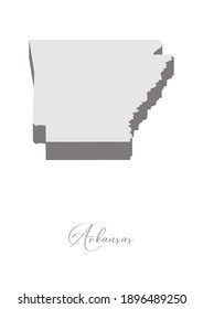 Mapa vectorial 3D de Arkansas con nombre manuscrito del estado. El nombre de estado se puede quitar o editar. Mapa de estado aislado en blanco. Apropiado para la edición digital e impresiones de todos los tamaños.