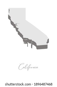 3D Vector map of  California with handwritten name of the state. State name can be removed or edited. State map isolated on white. Appropriate for digital editing and prints of all sizes.