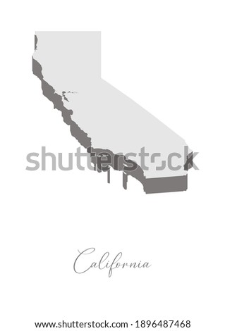3D Vector map of  California with handwritten name of the state. State name can be removed or edited. State map isolated on white. Appropriate for digital editing and prints of all sizes.