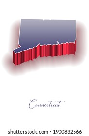 3D Vector map of  Connecticut in colors of the USA flag with handwritten name of the state. State name can be removed or edited. Map isolated on white. For digital editing and prints of all sizes