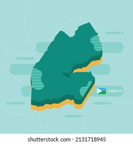 Mapa vectorial 3d de Yibuti con nombre y bandera del país sobre fondo verde claro y guiño.