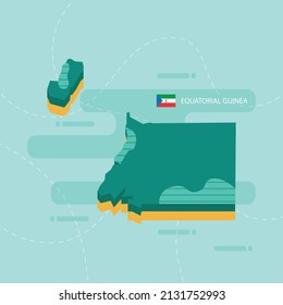 3d vector map of Equatorial Guinea with name and flag of country on light green background and dash.