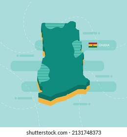 Mapa vectorial 3d de Ghana con nombre y bandera del país sobre fondo verde claro y guiño.