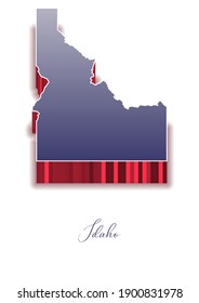 3D Vector map of  Idaho in colors of the USA flag with handwritten name of the state. State name can be removed or edited. Map isolated on white. Vector for digital editing and prints of all sizes.