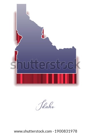 3D Vector map of  Idaho in colors of the USA flag with handwritten name of the state. State name can be removed or edited. Map isolated on white. Vector for digital editing and prints of all sizes.