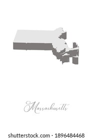 3D Vector map of  Massachusetts with handwritten name of the state. State name can be removed or edited. State map isolated on white. Appropriate for digital editing and prints of all sizes.
