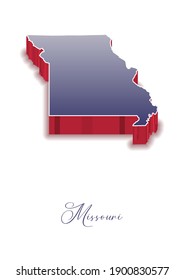 3D Vector map of  Missouri in colors of the USA flag with handwritten name of the state. State name can be removed or edited. Map isolated on white. Vector for digital editing and prints of all sizes.