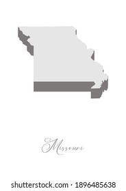 Mapa vectorial 3D de Missouri con nombre manuscrito del estado. El nombre de estado se puede quitar o editar. Mapa de estado aislado en blanco. Apropiado para la edición digital e impresiones de todos los tamaños.