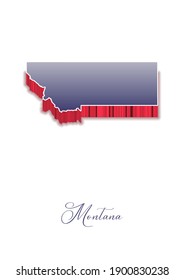 3D Vector map of  Montana in colors of the USA flag with handwritten name of the state. State name can be removed or edited. Map isolated on white. Vector for digital editing and prints of all sizes.