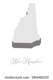 3D Vector map of  New Hampshire with handwritten name of the state. State name can be removed or edited. State map isolated on white. Appropriate for digital editing and prints of all sizes.