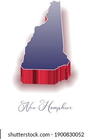 3D Vector map of  New Hampshire in colors of the USA flag with handwritten name of the state. State name can be removed or edited. Map isolated on white. For digital editing and prints of all sizes.