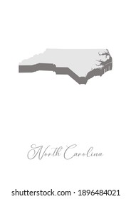 3D Vector map of  North Carolina with handwritten name of the state. State name can be removed or edited. State map isolated on white. Appropriate for digital editing and prints of all sizes.