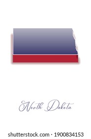 3D Vector map of  North Dakota in colors of the USA flag with handwritten name of the state. State name can be removed or edited. Map isolated on white. For digital editing and prints of all sizes.