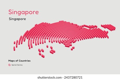 3d vector map of Singapore with circle lines. identifying its capital city, Singapore. Spiral 3D, Perspective	