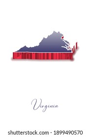 3D Vector map of  Virginia in colors of the USA flag with handwritten name of the state. State name can be removed or edited. Map isolated on white. Vector for digital editing and prints of all sizes.