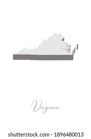 3D Vector map of  Virginia with handwritten name of the state. State name can be removed or edited. State map isolated on white. Appropriate for digital editing and prints of all sizes.