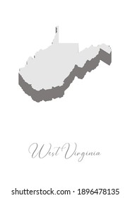 3D Vector map of  West Virginia with handwritten name of the state. State name can be removed or edited. State map isolated on white. Appropriate for digital editing and prints of all sizes.