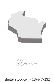 3D Vector map of  Wisconsin with handwritten name of the state. State name can be removed or edited. State map isolated on white. Appropriate for digital editing and prints of all sizes.