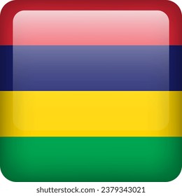 Botón brillante de la bandera Mauricio del vector 3d. emblema nacional de Mauricio. Icono cuadrado con bandera de Mauricio