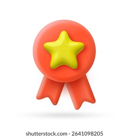 3d vector medal with star. Award for winners. Prize for leaders. Vector illustration.