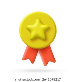 3d vector medal with star. Gold award for winners. Prize for leaders. Vector illustration.