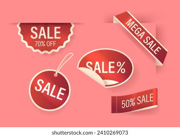 3d Vector Mega Sale Labels, Featuring Bold Fonts And Red Color, Attract Attention. Special Discounts, Limited Offers