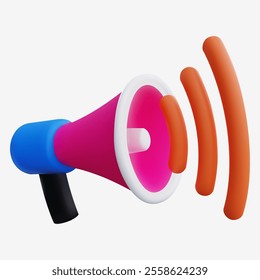 3D Vector Megaphone Icon with Sound Waves for Marketing and Promotions