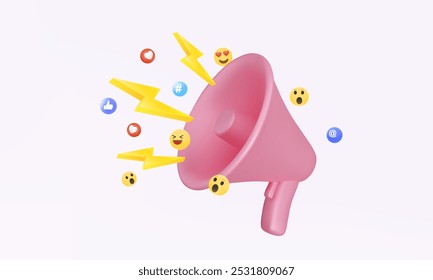 3D vector Megaphone speaker emotion communication online digital business concept. amplification announcement loudspeaker sale promotion advertising marketing speaker. Eps 10 vector. illustration.