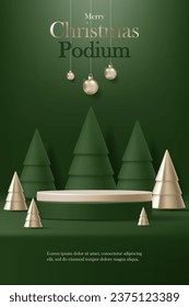 Feliz Año Nuevo con un árbol de navidad de oro sobre fondo verde. Lujoso estilo minimalista