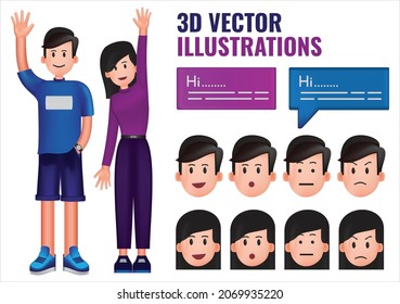 3D vector mesh with alternative expression can use for illustration your business.
