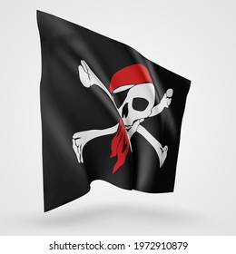 3d vector mesh flag of a pirate skull on a black background with waves in the wind.