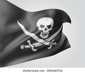 3d vector mesh flag of a pirate skull on a black background with waves in the wind.