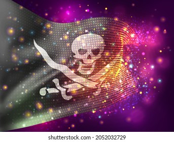 3d vector mesh flag of a pirate skull on a black background with lighting and flares