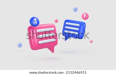 3d vector message icons pink and blue colors. Isolated cartoon mail sms with notifications objects on light background
