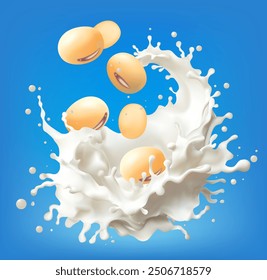 3D vector milk, soy yogurt splashing vector concept Mesh gradient wes