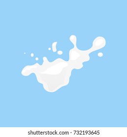 3D vector milk splash and pouring. Milk splash illustration, realistic natural dairy products, yogurt or cream, isolated on blue background. Print, template, design element. Vector illustration