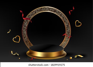 3D vector minimal luxury  podium  golden in front of black background display scene stage platform showcase product sale banner presentation product,cosmetic