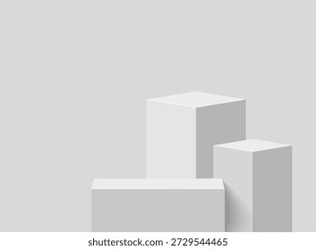 Escena mínima del Vector 3D para la exhibición del producto de la maqueta. Escaparate del escenario en el fondo blanco del estudio de la exhibición.