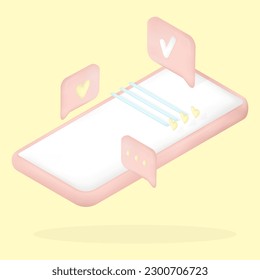 Vector 3D mínimo de medios sociales teléfono móvil rosa