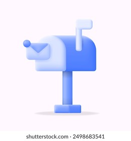 3D vector minimal style icon of a blue mailbox with an envelope. Ideal for email, messaging, communication, and postal themes