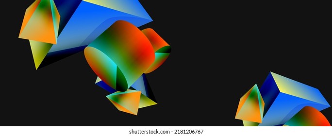 3d vector minimalist geometric abstract background. Triangle, cylinder, pyramid basic shape composition. Trendy techno business template for wallpaper, banner, background or landing