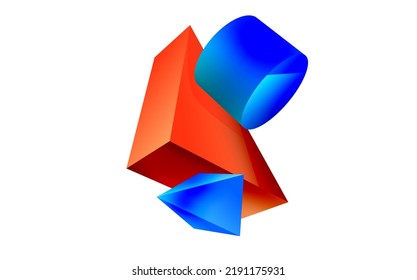 3d vector minimalist geometric abstract background. Triangle, cylinder, pyramid basic shape composition. Trendy techno business template for wallpaper, banner, background or landing