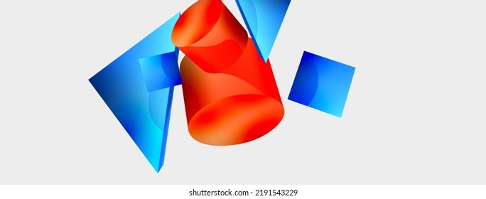 3d vector minimalist geometric abstract background. Triangle, cylinder, pyramid basic shape composition. Trendy techno business template for wallpaper, banner, background or landing