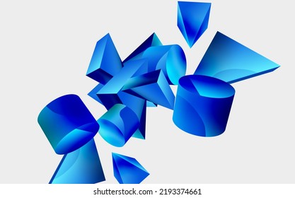 3d vector minimalist geometric abstract background. Triangle, cylinder, pyramid basic shape composition. Trendy techno business template for wallpaper, banner, background or landing