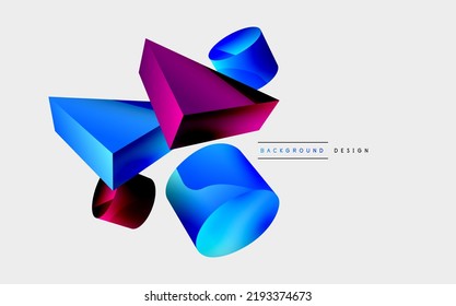 3d vector minimalist geometric abstract background. Triangle, cylinder, pyramid basic shape composition. Trendy techno business template for wallpaper, banner, background or landing