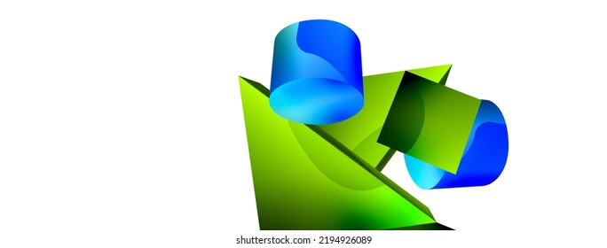 3d vector minimalist geometric abstract background. Triangle, cylinder, pyramid basic shape composition. Trendy techno business template for wallpaper, banner, background or landing