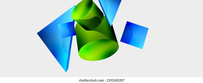 3d vector minimalist geometric abstract background. Triangle, cylinder, pyramid basic shape composition. Trendy techno business template for wallpaper, banner, background or landing