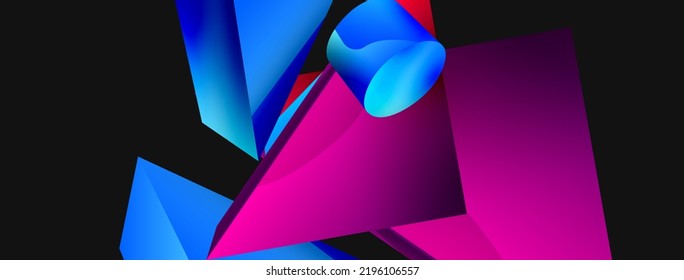 3d vector minimalist geometric abstract background. Triangle, cylinder, pyramid basic shape composition. Trendy techno business template for wallpaper, banner, background or landing